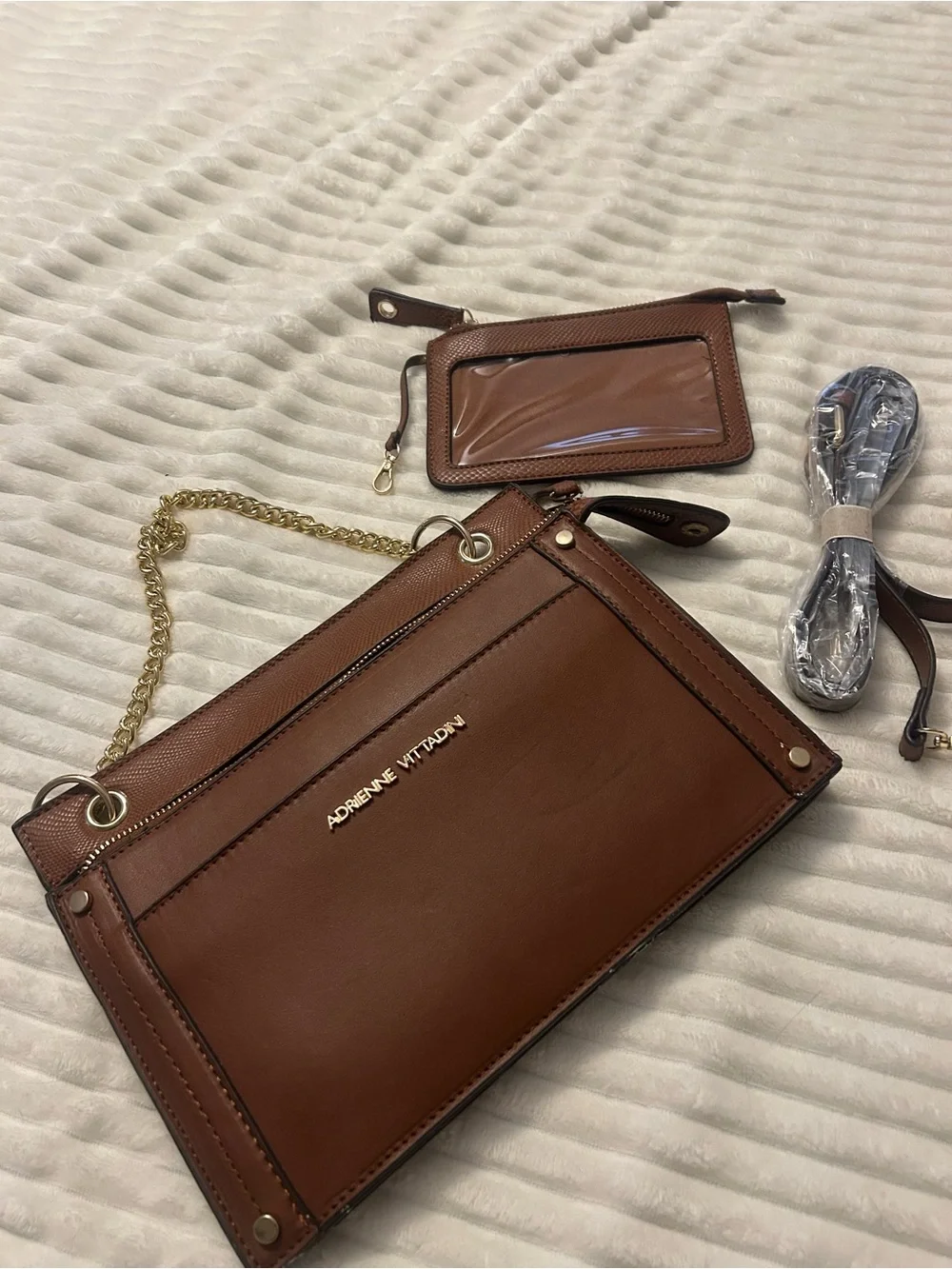 Adrienne Vittadini Brown Leather-like Chain-Handle Shoulder Bag